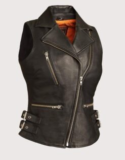 Women's Black Leather Vest