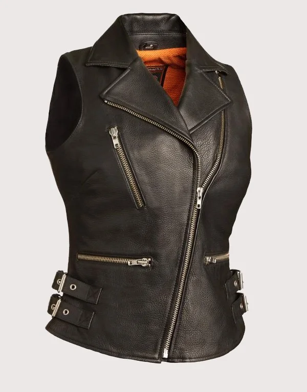 Women's Black Leather Vest