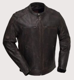 Scooter Style – Men’s Leather Jacket – Banded Collar
