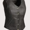 Women Black Leather Vest for biker