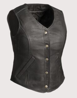 Women Black Leather Vest for biker