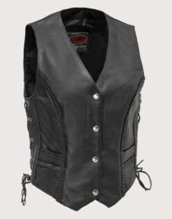 Womens Biker Leather Vest-Soft Milled Cowhide