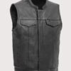 Men Motorcycle Leather Vest with Mandarin Collar