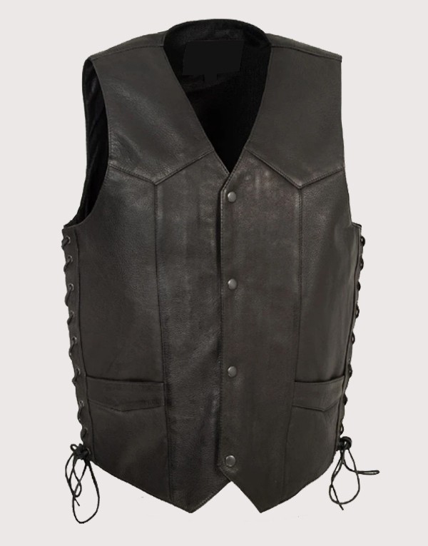 Western Leather Motorcycle Vest for Men