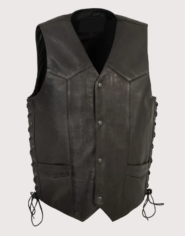 Western Leather Motorcycle Vest for Men