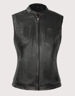 Women Lambskin Vest with Mandarin Collar