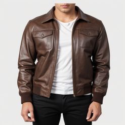 Aaron Brown Leather Bomber Jacket