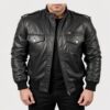Agent Shadow Black Leather Bomber Jacket Men