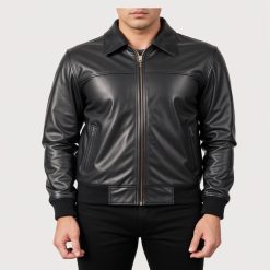 Air Rolf Black Leather Bomber Jacket