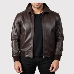 Air Rolf Mens Leather Bomber Jacket