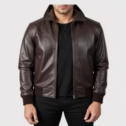 Air Rolf Mens Leather Bomber Jacket