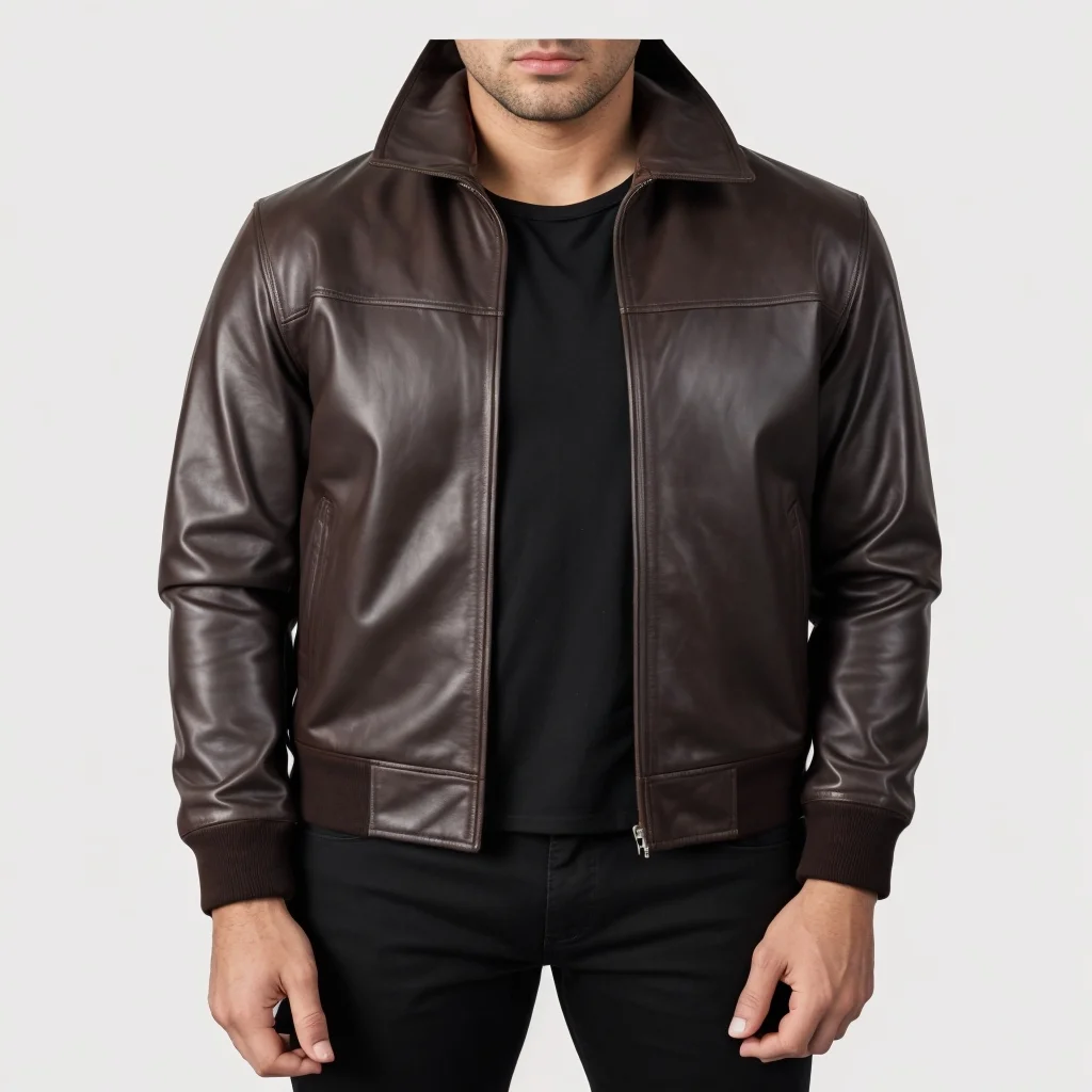 Air Rolf Mens Leather Bomber Jacket