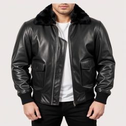 Airin G-1 Black Fur Leather Bomber Jacket