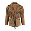 Men’s hunter style suede fringe jacket with rugged Western detailing
