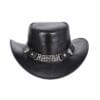 Black Leather Cowboy Hat With Chain Band and Skulls