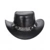 Black leather cowboy hat with metal chain band and stud detail
