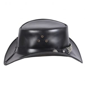 Alternative view of Black Leather Cowboy Hat With Chain Band And Skulls | CBH4