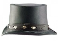 El Dorado Black Leather Top Hat Diamond Inlay Band, TH113A