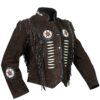 Women Western Cowgirl Dark Brown Suede Military Jacket | WSJ103