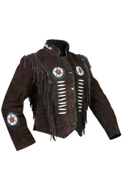 Women Western Cowgirl Dark Brown Suede Military Jacket | WSJ103