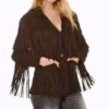 Women Western Cowgirl Dark Brown Suede Jacket With Fringes | WSJ6