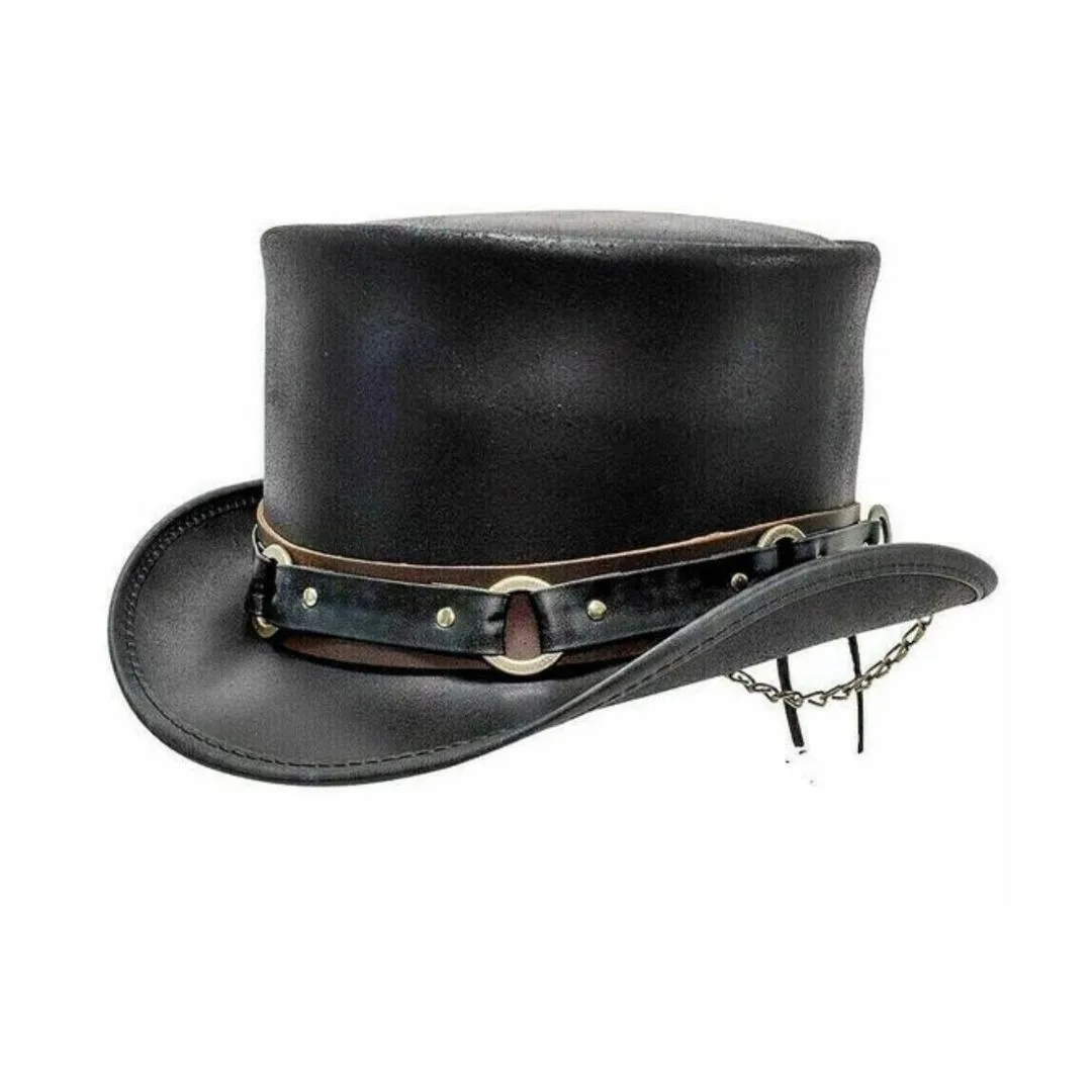 black leather top hat steampunk SR2 band