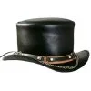 Black leather top hat with SR2 chain band and decorative metal chain detail
