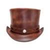 El Dorado Brown Leather Top Hat Diamond Inlay Band, TH113B