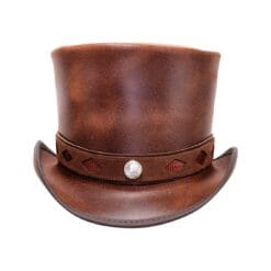 El Dorado Brown Leather Top Hat Diamond Inlay Band, TH113B