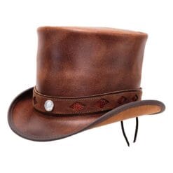 El Dorado Brown Leather Top Hat Diamond Inlay Band, TH113B