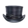 Black leather top hat with eye band detail and Victorian steampunk design