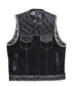 Men's stinger hunt club quilted white braided leather biker vest