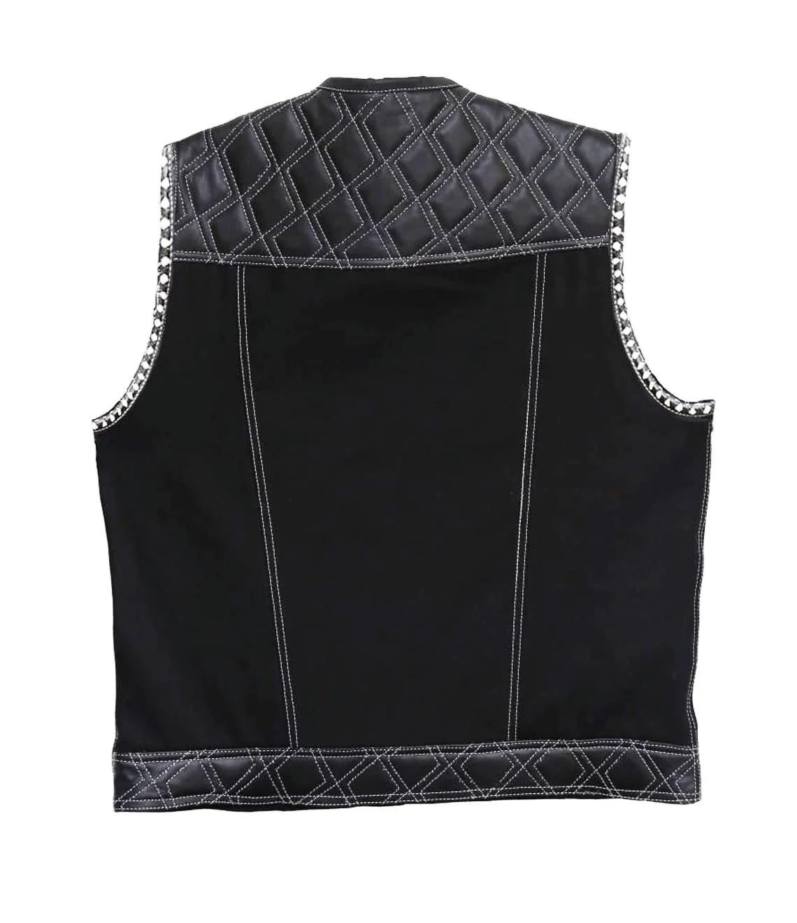 Men’s Black Quilted Leather Vest with White Stitching & Paisley Lining - Image 3