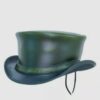 El Dorado Green Leather Top Hat With simple Band Voodoo Hatter, TH123