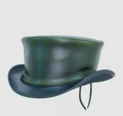 El Dorado Green Leather Top Hat With simple Band Voodoo Hatter, TH123
