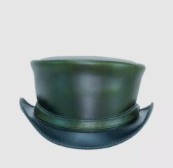 El Dorado Green Leather Top Hat With simple Band Voodoo Hatter, TH123