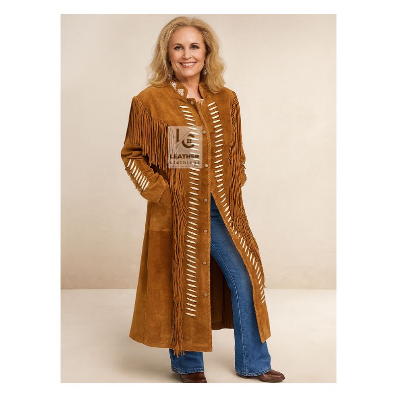 Ladies Long Leather Coat Stylish and Stunning LLC2