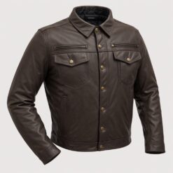 Leather Biker Jacket Men - Point Collar