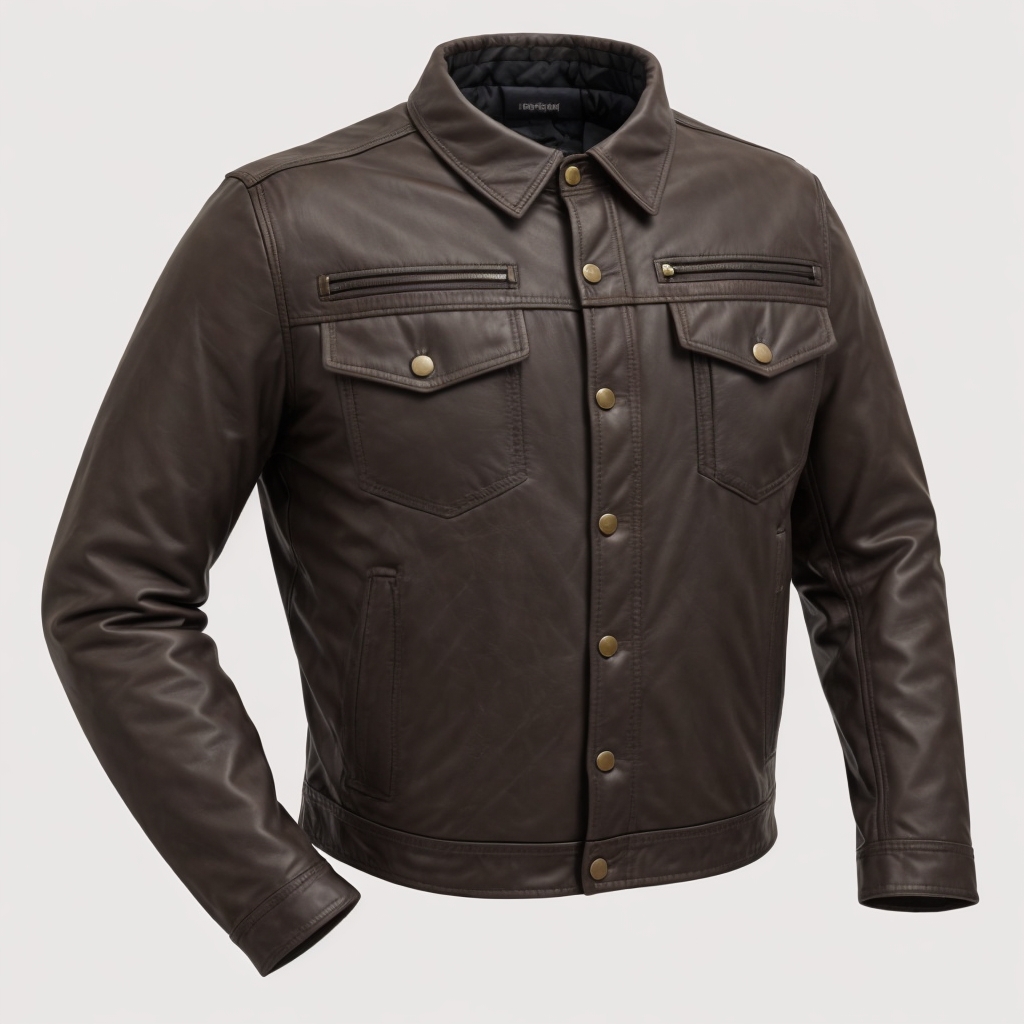 Leather Biker Jacket Men - Point Collar