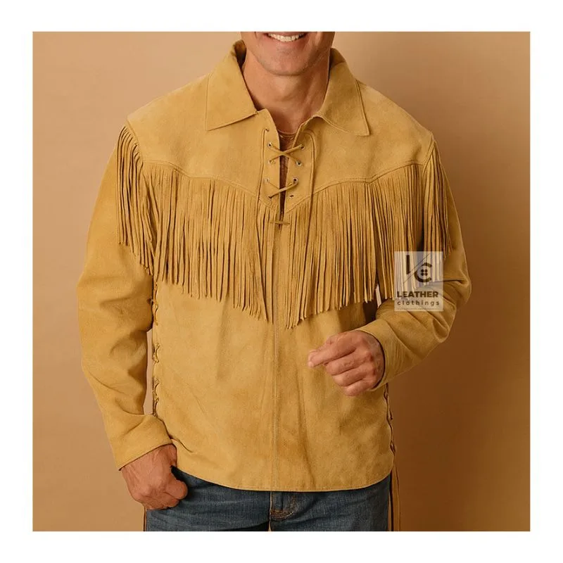 Men Brown Western Shirt With Fringes & Point Collar - MBSS1