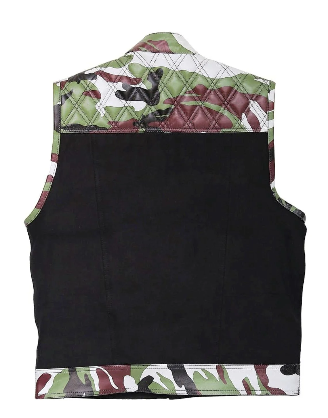 Men's Woodland Camo Diamond Quilted Leather Motorcycle Vest - Image 3
