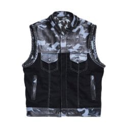 F1 rider club vest with blue camo and braided leather