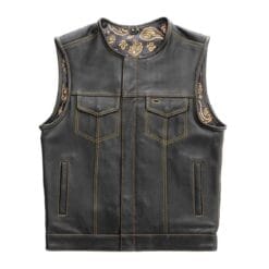 Men's black hunt club son of anarchy gold stitched motorcycle leather vest