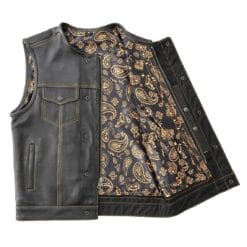 Alternative view of Men's Black Hunt Club Son Of Anarchy Gold Stitched Motorcycle Leather Vest | MBV10