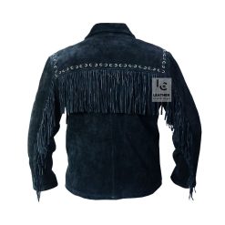 Men's Black Suede Leather Jacket - Cowboy Jacket MSBJ1B