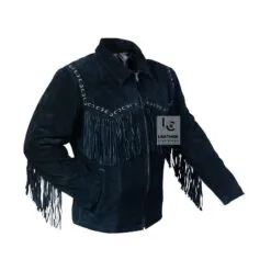 Men's Black Suede Leather Jacket - Cowboy Jacket MSBJ1B