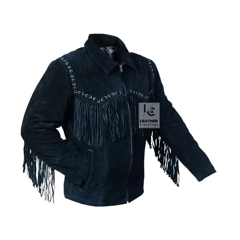Men's Black Suede Leather Jacket - Cowboy Jacket MSBJ1B