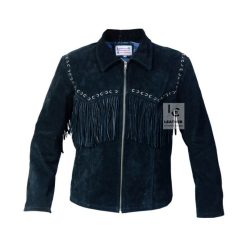 Men’s black suede leather cowboy jacket with soft suede and tailored fit
