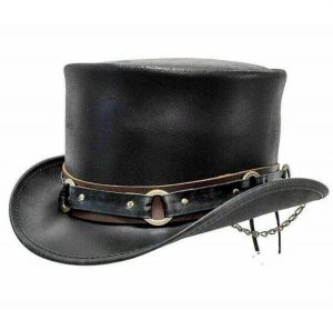 El Dorado Top Hat SR2 Band Steampunk Black Leather Biker Top Hat, SR2A