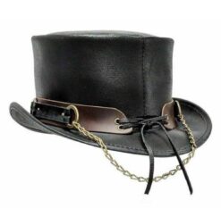 biker leather top hat with metal rings
